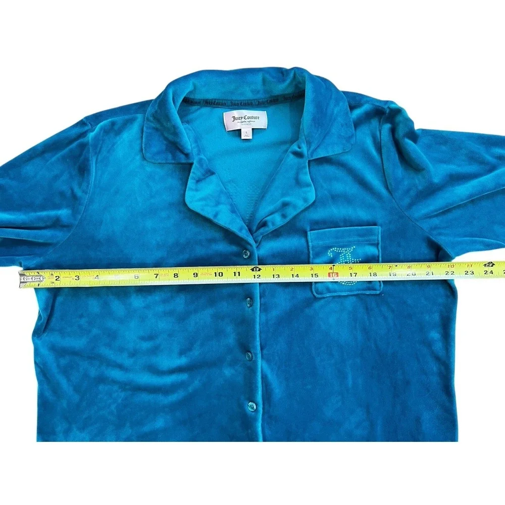Juicy Couture Teal Velour Pajama Set Rhinestone Logo Sleepwear‎ 8329-47 Womens L
